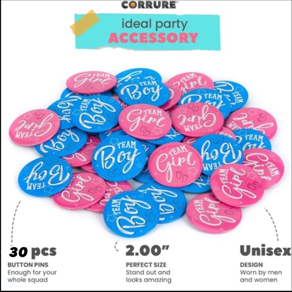EUC 30 Gender Reveal Party Buttons 19: Team Boy & 11: Team Girl Baby Shower - Picture 5 of 8